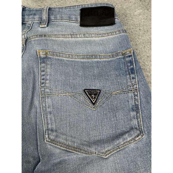 Guess Mens Slim Tapered Jeans Size 31 Y2K Distress Comfort Light Blue Denim - Picture 15 of 16
